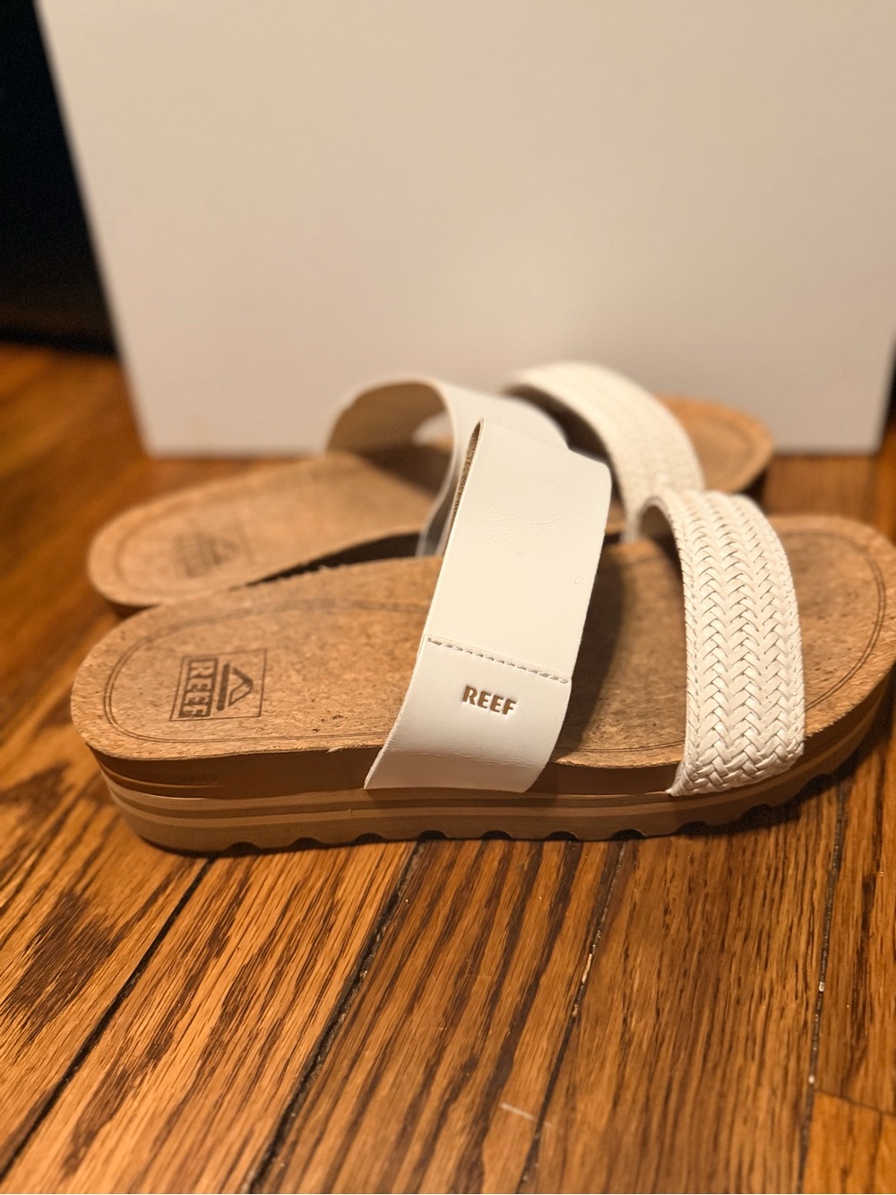 REEF Gloria Vista Hi Women’s 8  White Cork Platform Slide Sandals Woven Strap - Picture 5 of 7